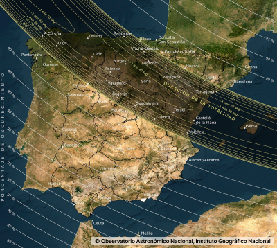 mapa eclipse solar 12 agosto 2026 España franja totalidad IGN