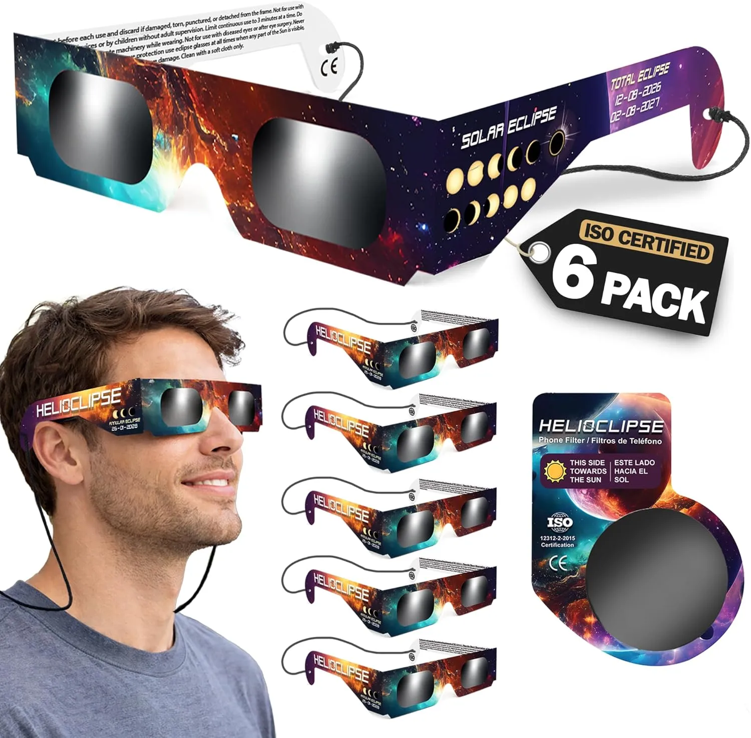 gafas eclipse solar ISO 12312-2 pack 6 unidades eclipse 12 agosto 2026 España